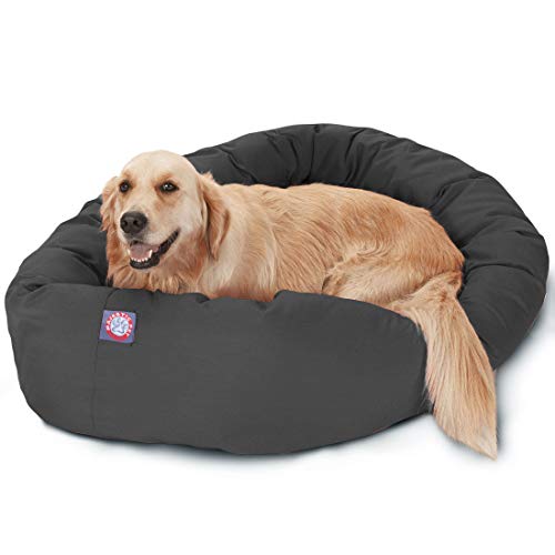 Majestic Pet Dog Bagel Calming Bed, 40x29x9in, Soft Round Pet Bed with Spine Support, Fluffy Donut Dog Bed, Large, Gray