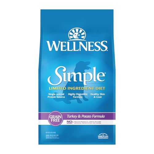 Wellness Simple Natural Limited-Ingredient Grain-Free Dry Dog Food, Easy to Digest for Sensitive Stomachs, Supports Skin & Coat (Turkey and Potato, 26-Pound Bag)