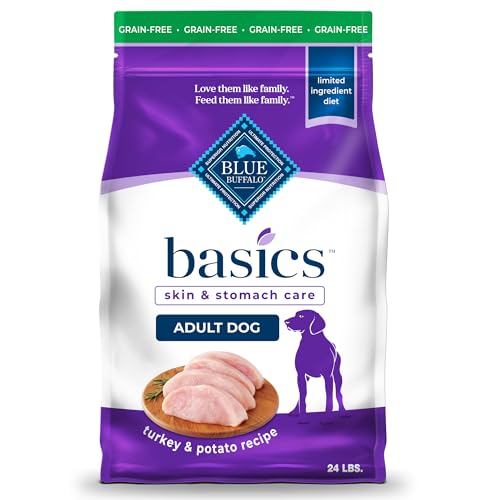 Blue Buffalo Basics Grain-Free Adult Dry Dog Food, Skin & Stomach Care, Limited Ingredient Diet for Dogs, Turkey Recipe, 24-lb. Bag