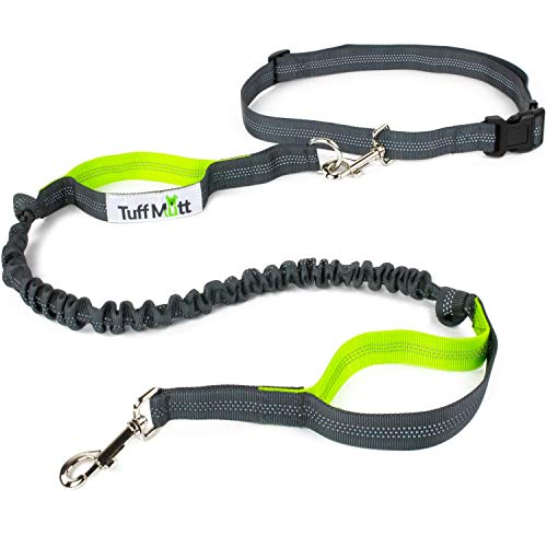 Tuff Mutt Hands Free Dog Leash For Running That Makes A Great Waist Leash for Dog Walking, Double Handle Bungee Leash with Reflective Stitching and Adjustable Dog Walking Belt