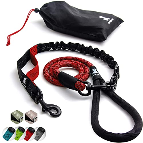 Heavy Duty Rope Bungee Leash for Large and Medium Dogs with Anti-Pull for Shock Absorption - No Slip Reflective Leash for Outside (Red, Bungee Leash- 5.5 Ft)