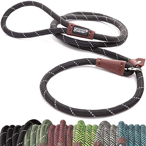 Friends Forever Extremely Durable Dog Rope Leash, Premium Quality Training Slip Lead, Reflective, Thick Heavy Duty, Sturdy, No Pull, Comfortable For The Strong Large Medium Small Pets 6 feet, Black