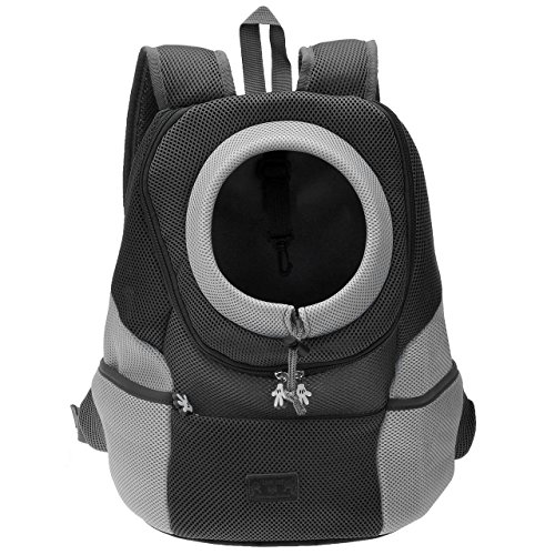 Mogoko Airline Approved Cat Dog Backpack, Puppy Pet Carrier Front Bag with Breathable Head Out Design and Double Mesh Padded Shoulder for Outdoor Travel Hiking (M, Black)